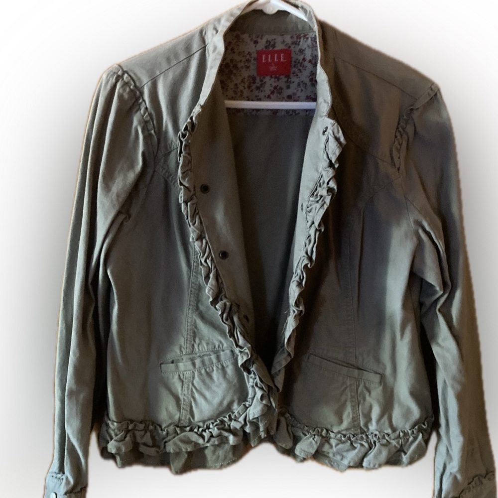 Elle Olive Green Ruffled Blazer